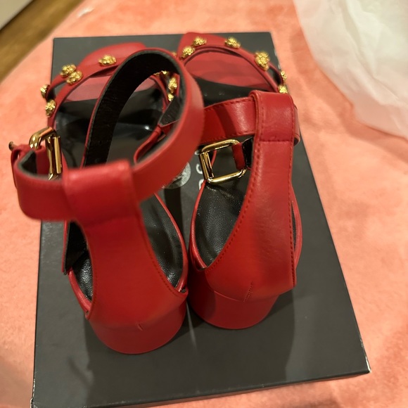 VERSACE SANDALS 👡 WOMEN LEATHER RED DARK RED - Picture 4 of 11